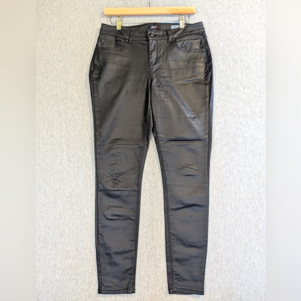 DH3 Mia Skinny Faux Leather Pants Women's 10 X 29 Black Mid Rise Rayon Blend